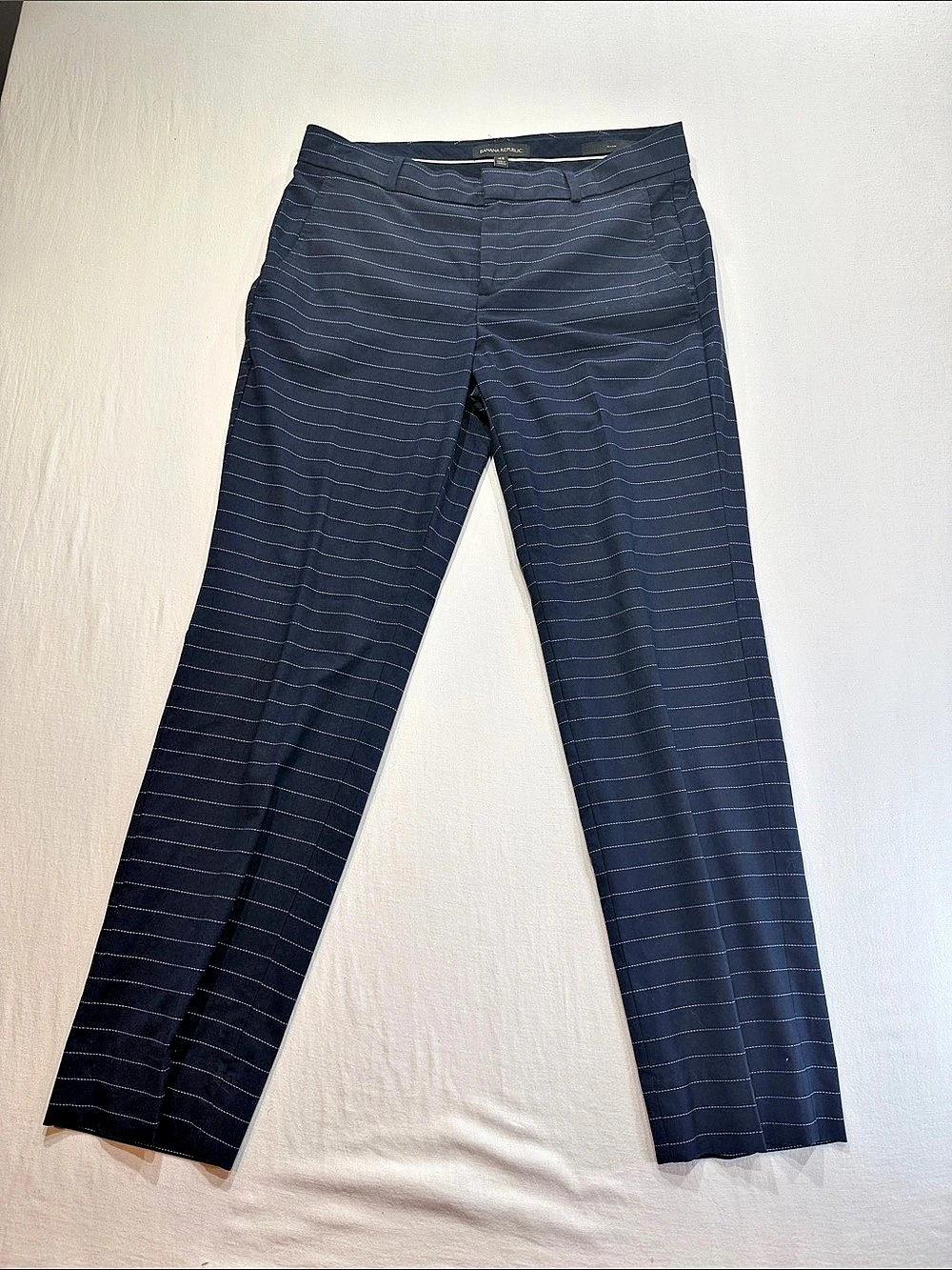 Banana Republic Striped Straight-Leg Trousers in Navy/white Size 4S